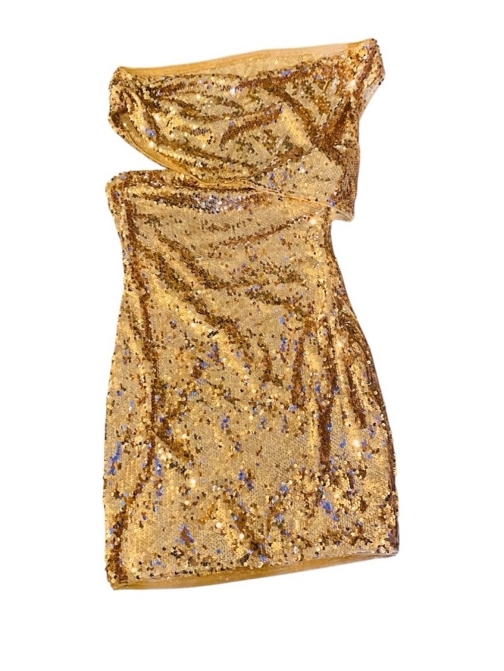 SUPERDOWN REVOLVE Gold Sequin One Shoulder Cut Out Dress